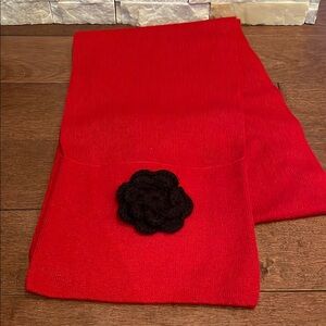 Red Scarf with Black Flower Accent